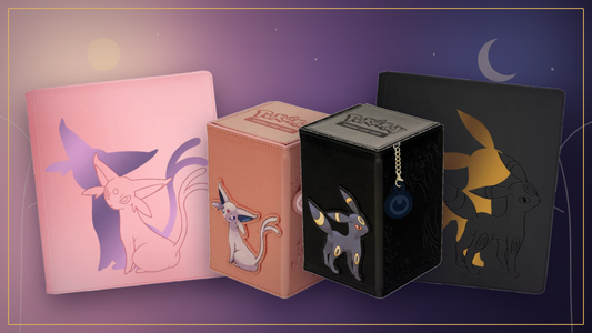 Ultra PRO Binder und Deckboxen mit Psiana und Nachtara vor einem Sonne-und-Mond-Hintergrund